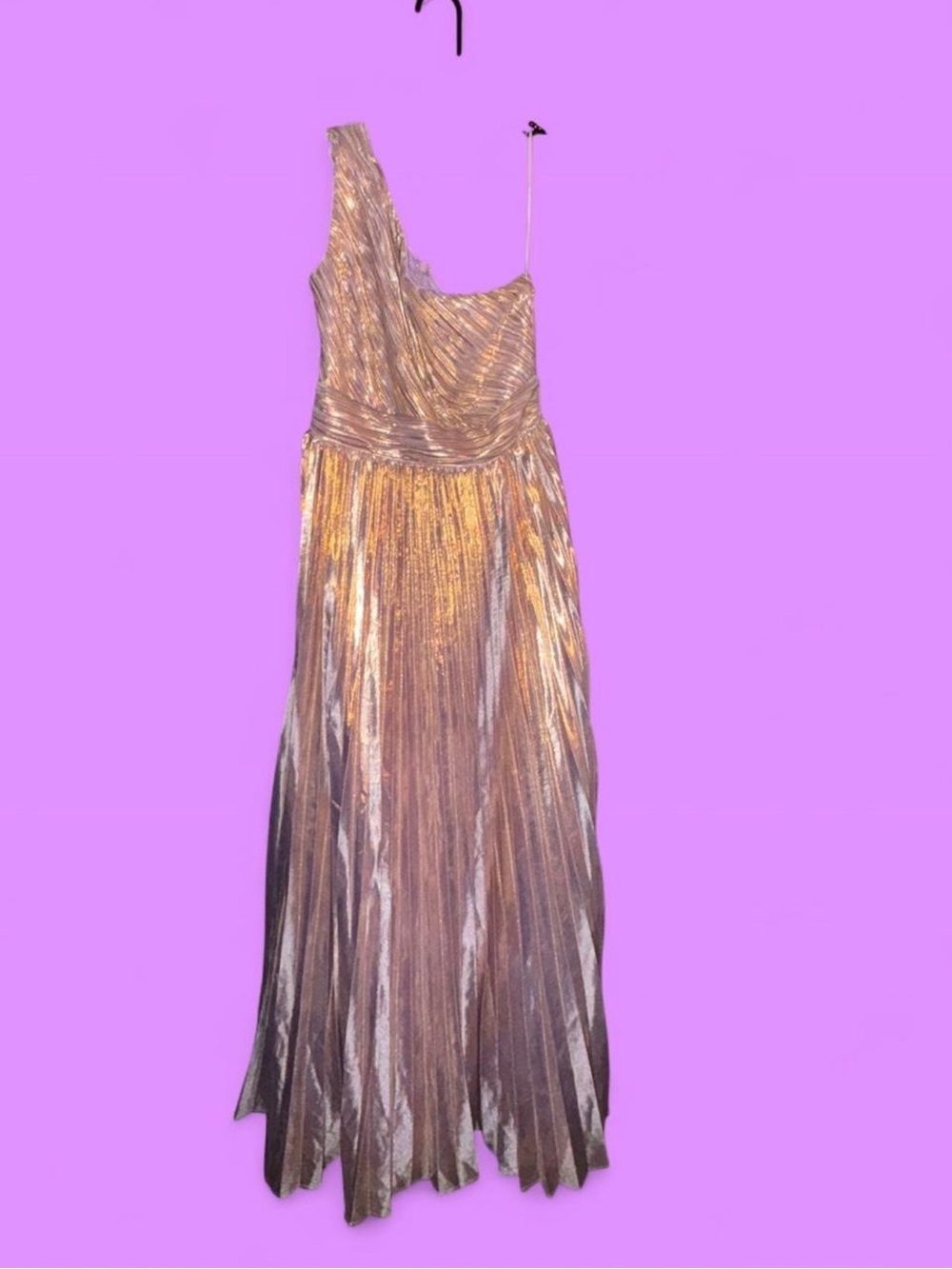 Metallic Purple & Gold One-Shoulder Evening Dress